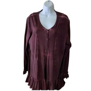 Gretty Zueger Tunic Top Womens XL Lace Trim Ruffle Button Front Long Sleeve Boho